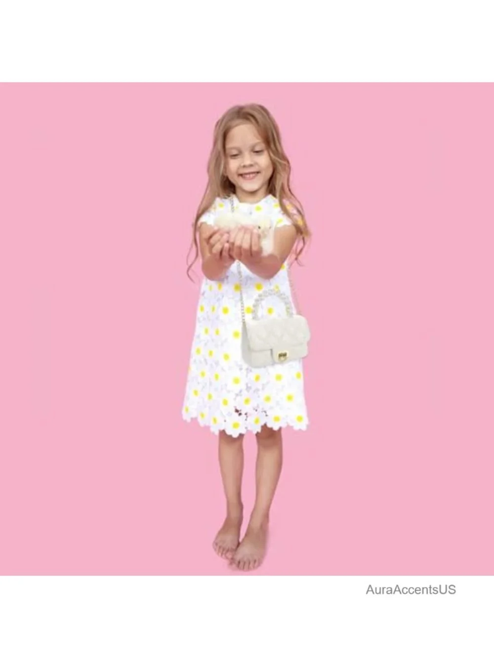 Girls Crossbody Purse with Pearl Handle, Heart Lock PU Leather Toddler Handbag